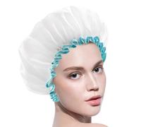 1 bonnet de douche pour femme - Bonnet de douche imperméable pour femme - Bonnet de douche pliable et élastique - Blanc