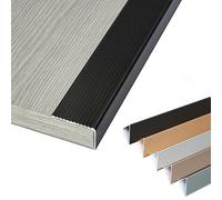 1 bordure de nez d'escalier en aluminium pour sols en bois et vinyle de 3,1 cm de large, noir, 10 cm x 120 cm, bande de sécurité durable pour escaliers et marches