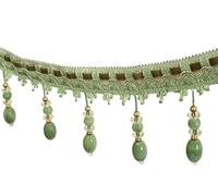 1 bordure en dentelle perlée à franges de 12 mètres for décoration de canapé et de rideau de mariage - Élégant ruban à pompons en polyester(Ligh Green)