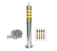 1 borne de stationnement anti-collision en acier inoxydable avec chaîne de signalisation de 5 m - Poteaux de gestion du trafic haute visibilité