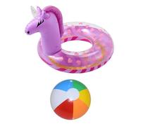 1 bouée de natation cheval arc-en-ciel, 1 ballon d'eau 6 couleurs, bouée de natation gonflable, bouée flottante avec paillettes scintillantes, bouée de natation fantaisie pour enfants, accessoires de