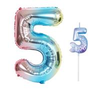 1 Bougie Numéro 5, 1 Ballon Numéro 5, Décorations De Fête Sirène, Bougies D'Anniversaire Queue De Poisson, Décorations D'Anniversaire Pour Filles