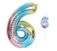 1 Bougie Numéro 6, 1 Ballon Numéro 6, Bougie De Décoration Pour 6E Anniversaire, Décorations De Fête Sirène, Outils De Décoration D'Anniversaire