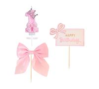 1 Bougie Rose, 1 Décoration d'arc, 1 Insert De Carte, 1 Fournitures De Fête d'anniversaire, Décoration De Gâteau Créative.