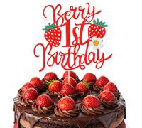 1 bougie rouge pour gâteau - Motif fraise - Décoration de gâteau d'anniversaire - Décoration parfaite pour filles et garçons pour célébrer la première année de vie