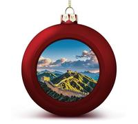 1 boule de Noël décorative rouge « The Great Wall of China » imprimée pour sapin de Noël - Boules incassables à suspendre pour vacances, mariage, anniversaire