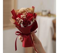 1 bouquet de fleurs artificielles contient 3 fausses roses, du gypsophile, du papier d'emballage de fleurs et des fleurs de savon immortelles de 20cm x 13cm, convient pour les cadeaux d'anniversaire o