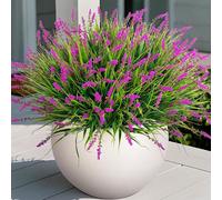 1 bouquet de fleurs de lavande artificielles et réalistes pour l'extérieur, avec des branches de l'arbre à puzzle de singe en plastique vert. Décoration résistante aux UV pour le balcon, la fenêtre, l