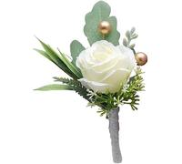 1 boutonnière de roses artificielles blanches avec épingles pour mariage, mariage, bal de fin d'année, fête, décoration de la maison