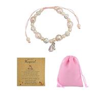 1 bracelet de perles roses avec 1 pochette en velours, joli bracelet à pendentif cheval arc-en-ciel, strass scintillants, bracelet en corde tressée pour les filles, Métal.