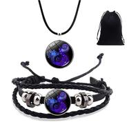 1 Bracelet Verseau, 1 Collier Verseau, 1 Sac De Rangement Noir, Bracelet Zodiaque, Bracelet Chance, Bracelet Zodiaque
