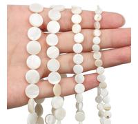 1 brin de perles de coquillage naturel blanc plat rond de 8/10/12 mm, nacre, accessoires de bijoux pour bracelets, boucles d'oreilles, colliers DIY 8mm environ 51pcsperles,10mm environ 40 perles,12mm 