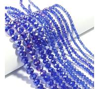 1 brin/lot de perles rondes plates à facettes en cristal de 3, 4, 6, 8 et 10 mm, perles d'espacement en verre pour loisirs créatifs et fabrication d'ornements faits main - Bleu AB - 6 mm (environ 90