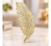 1 broche en forme de feuille de cristal et strass dorée | Épinglette élégante, ornement de perles, accessoire de sac à vêtements, chapeau, cadeau de fête de mariage