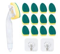 1 Brosse À Tasse À Long Manche Avec 12 Têtes D'Éponge, 2 Crochets Transparents, Brosse Éponge De Nettoyage De Cuisine, Outil De Nettoyage D'Éponge