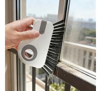 1 brosse de nettoyage de fenêtre 2 en 1 avec poignée amovible facile à prendre en main, grattoir intégré pour rails de fenêtre et de porte coulissante, nettoyage de la maison, gris