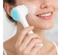 1 brosse de nettoyage pour le visage - Poils doux double face et outil exfoliant en silicone, nettoyage en profondeur des pores, brosse manuelle pour le visage, bleu