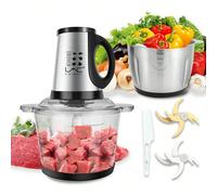 1 Broyeur à viande multifonctionnel en acier inoxydable et bol en verre de 3,8 L à brancher pour usage domestique, double récipients avec dispositif de verrouillage, sans installation nécessaire Acier