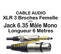 1 Câble Jack 6,35 Mâle MONO vers XLR 3 Broches Femelle Long 6 Métres