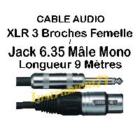 1 Câble Jack 6,35 Mâle MONO vers XLR 3 Broches Femelle Long 9 Métres
