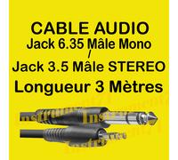 1 Câble Jack 6,35 Mâle Stéréo vers Jack 3.5 Mâle Stéréo Longueur 3 Métres