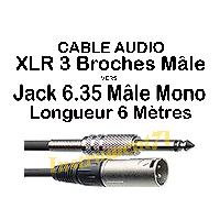 1 Câble Jack 6,35 MONO Mâle vers XLR 3 Broches Mâle Long 6 Métres