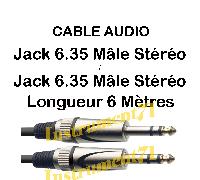 1 Câble Jack 6,35 STEREO Mâle vers Jack 6,35 STEREO Male Longueur 6 Métres