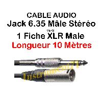 1 Câble Jack 6,35 STEREO Mâle vers XLR 3 Boches Mâle Longueur 10 Métres