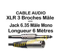 1 Câble Jack 6,35 STEREO Mâle vers XLR 3 Boches Mâle Longueur 6 Métres