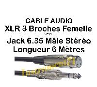 1 Câble Jack STEREO 6,35 Mâle vers XLR 3 Broches Femelle Long 6 Métres