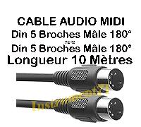 1 Câble MIDI Din 5 Broches Mâle 180° vers Din 5 Broches Mâle 180° Long 10 Métres