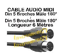 1 Câble MIDI Din 5 Broches Mâle vers Din 5 Broches Mâle Long 6 Métres