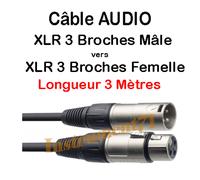 1 Câble XLR 3 Broches Mâle vers XLR 3 Broches Femelle Long 3 Métres