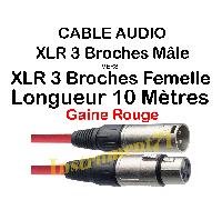1 Câble XLR 3 Broches Mâle vers XLR 3 Broches Femelle ROUGE Long 10 Métre