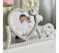 1 Cadre Photo En Plastique Sélectionné Au Hasard Avec Cœur En Perle, Décoration De Nœud Papillon Et Enseigne 'amour', Vient Avec Une Image En Cadeau Pour La Saint-valentin Ou Le Mariage Forme de coeur