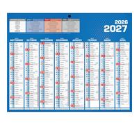 1 Calendrier mural classique 2026/2027 en carton rigide - 16 Mois : Septembre 2026 à Décembre 2027 - Format Mini : 21 x 26,5 cm - Coloris : Bleu/Blanc - Bouchut