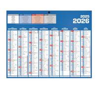 1 Calendrier mural classique Mini 2025/2026 en carton rigide - 16 Mois : Septembre 2025 à Décembre 2026 - Format : 21 x 26,5 cm - Coloris : Bleu/Blanc - Bouchut