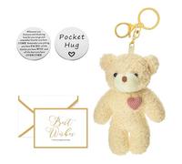 1 câlin d'ours de poche avec 1 porte-clés, 1 carte de remerciement et 1 jeton de poche, cadeau de câlin de poche, petit ours en peluche, cadeau de voyage en toute sécurité, cadeau de rentrée scolaire