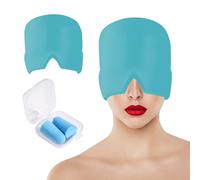 1 calotte glaciaire en gel simple face avec 1 paire de bouchons d'oreilles, fraîche et apaisante, adaptée aussi bien au chaud qu'au froid, cagoule réutilisable, adaptée à la tête, aux yeux (bleu)