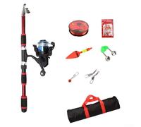 1 canne à pêche de 8 m avec moulinet, appâts, hameçons, ligne de pêche de 100 m, flotteur, cloche et connecteur pour pêche de voyage (rouge)