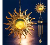 1 carillon éolien solaire pour extérieur, carillon éolien en métal pour cour, terrasse, pelouse, jardin, décoration de jardin, cadeau de jardinage pour femme, maman, grand-mère, décoration extérieure,