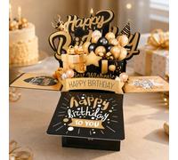 1 carte d'anniversaire pop-up 3D noire et dorée avec enveloppe et étiquette | Le coffret cadeau pop-up crée une surprise festive pour les adultes, les enfants, la famille et les amis.