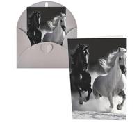 1 carte de remerciement avec enveloppes, chevaux noirs et blancs qui courent 10,2 x 15,2 cm pour notes personnalisées, cartes formelles pour toutes les occasions, adaptées pour les petites entreprises