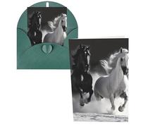 1 carte de remerciement avec enveloppes, chevaux noirs et blancs qui courent 10,2 x 15,2 cm pour notes personnalisées, cartes formelles pour toutes les occasions, adaptées pour les petites entreprises
