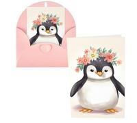 1 carte de remerciement avec enveloppes, pingouin portant des fleurs, 10,2 x 15,2 cm, carte de vœux pour notes personnalisées, cartes formelles pour toutes les occasions, adaptées pour les petites