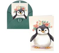 1 carte de remerciement avec enveloppes, pingouin portant des fleurs, 10,2 x 15,2 cm, carte de vœux pour notes personnalisées, cartes formelles pour toutes les occasions, adaptées pour les petites