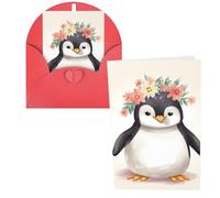 1 carte de remerciement avec enveloppes, pingouin portant des fleurs, 10,2 x 15,2 cm, carte de vœux pour notes personnalisées, cartes formelles pour toutes les occasions, adaptées pour les petites