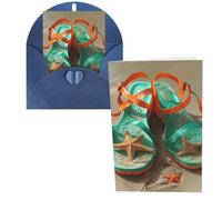 1 carte de remerciement avec enveloppes, tongs sur une plage de sable de 10,2 x 15,2 cm pour notes personnalisées, cartes formelles pour toutes les occasions, adaptées pour les petites entreprises