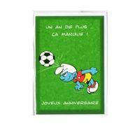 1 Carte Joyeux Anniversaire schtroumpf Foot et 1 enveloppe - Enfant ou Adulte - carterie Dessin animé - Carte Rigolo Football et Sport