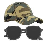 1 Casquette À Visière Camouflage, 1 Paire De Lunettes De Soleil, Casquette De Baseball pour Enfants, Chapeau À Boucle Arrière Réglable, Chapeau De Sport Respirant